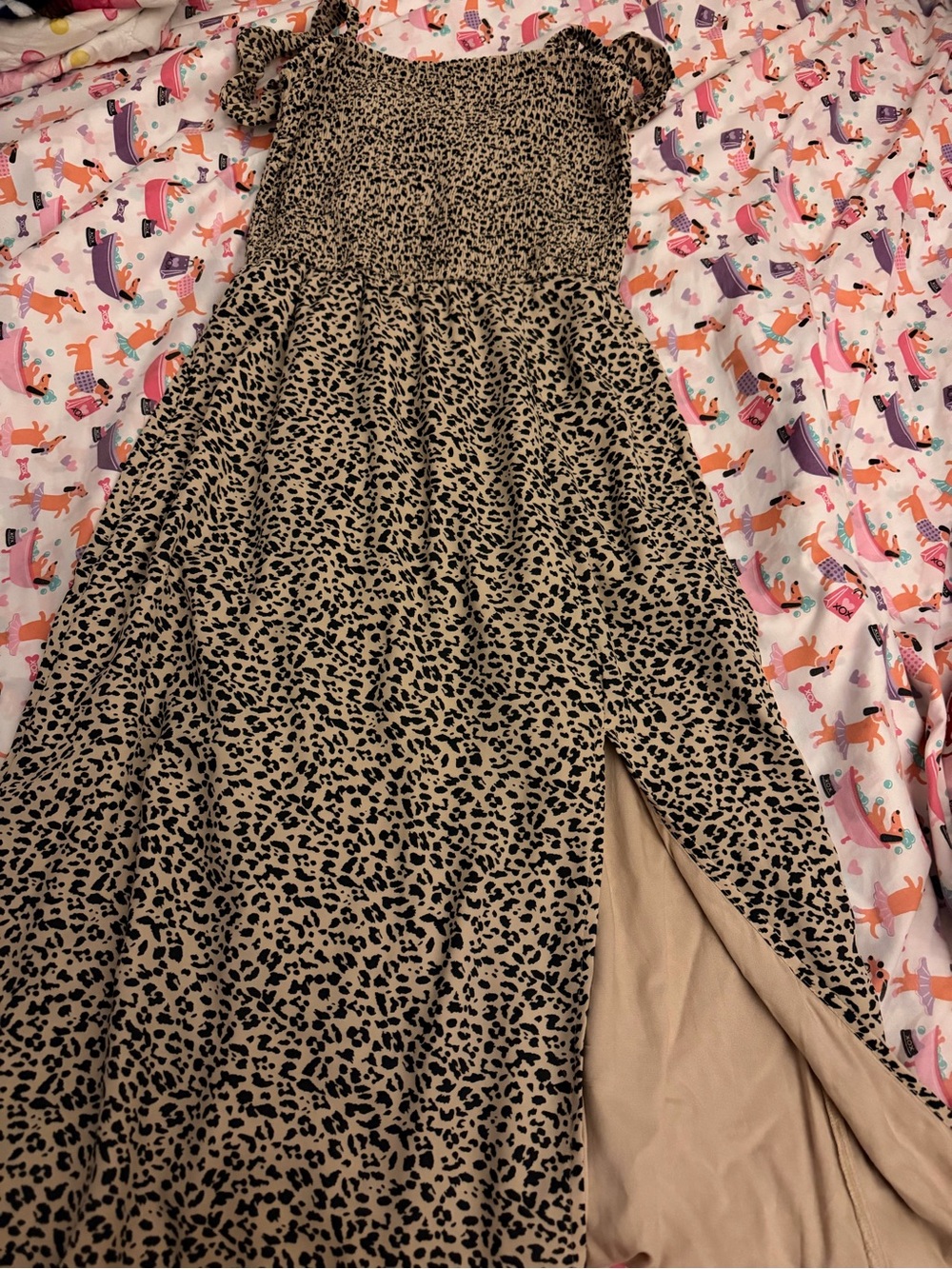 Abercrombie & Fitch Tan and Black Leopard Midi dress